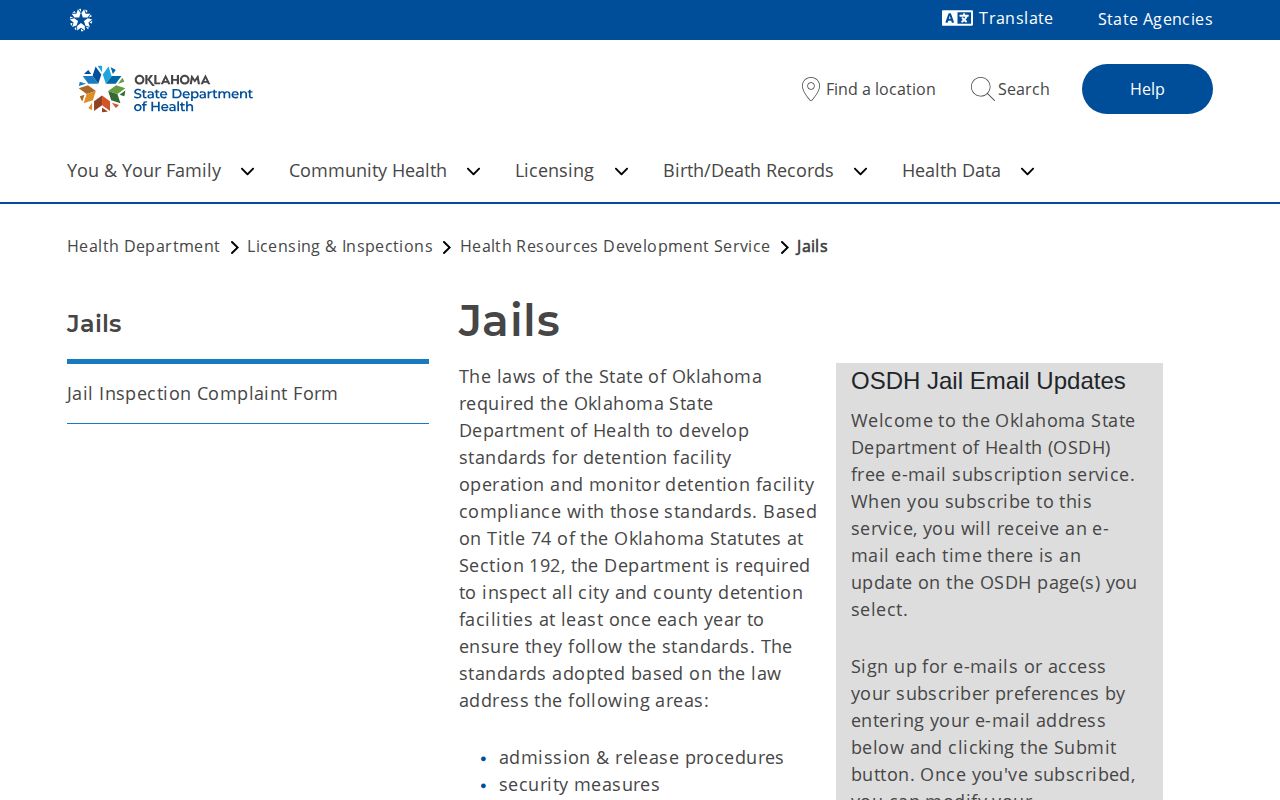 Oklahoma county jail oversight for Atoka 72-hour release procedures