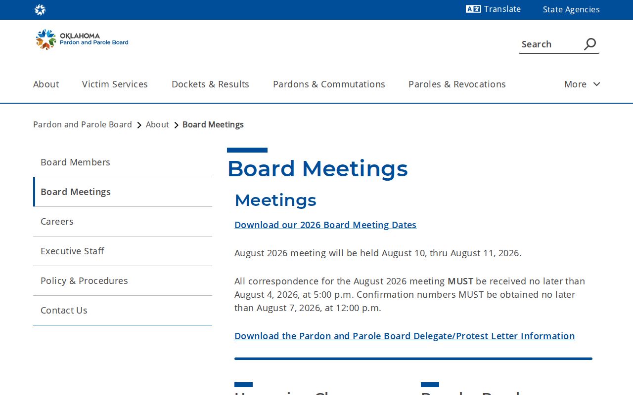 Atoka County parole hearing meeting calendar