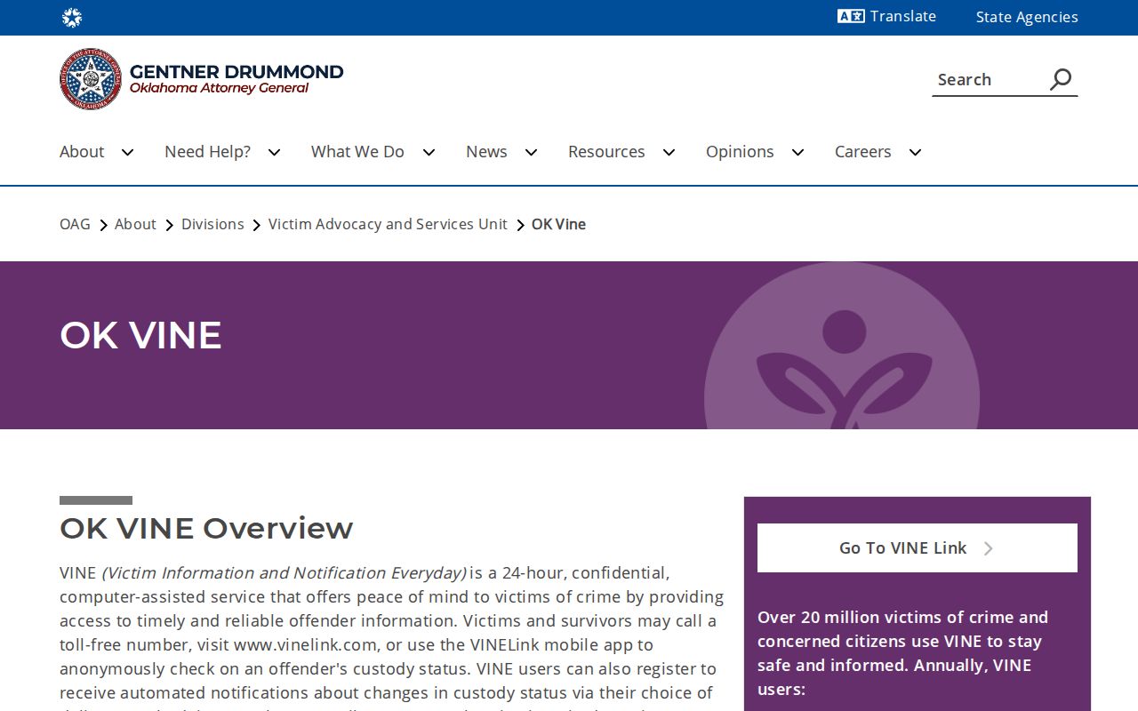 Atoka County VINELink release check guidance from OK VINE