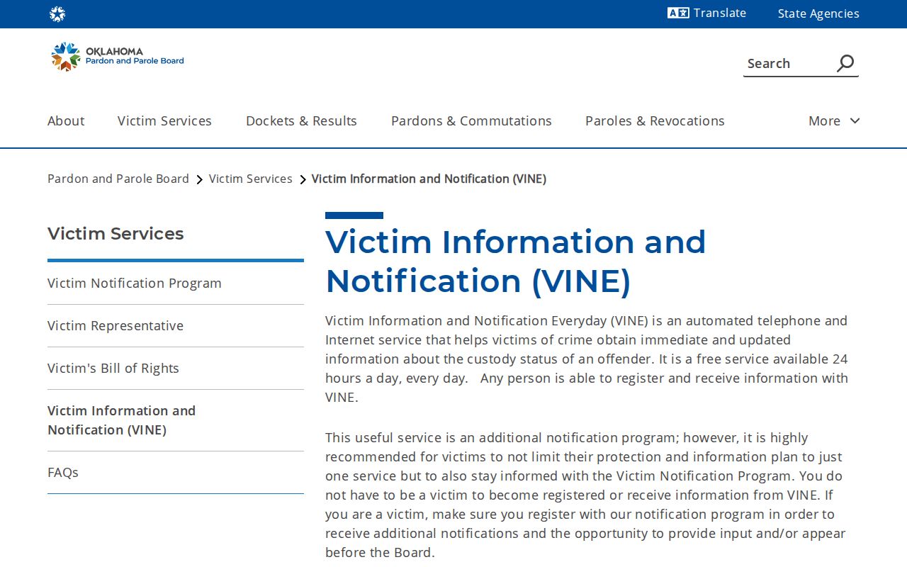 Atoka County release notification guidance from Oklahoma PPB VINE