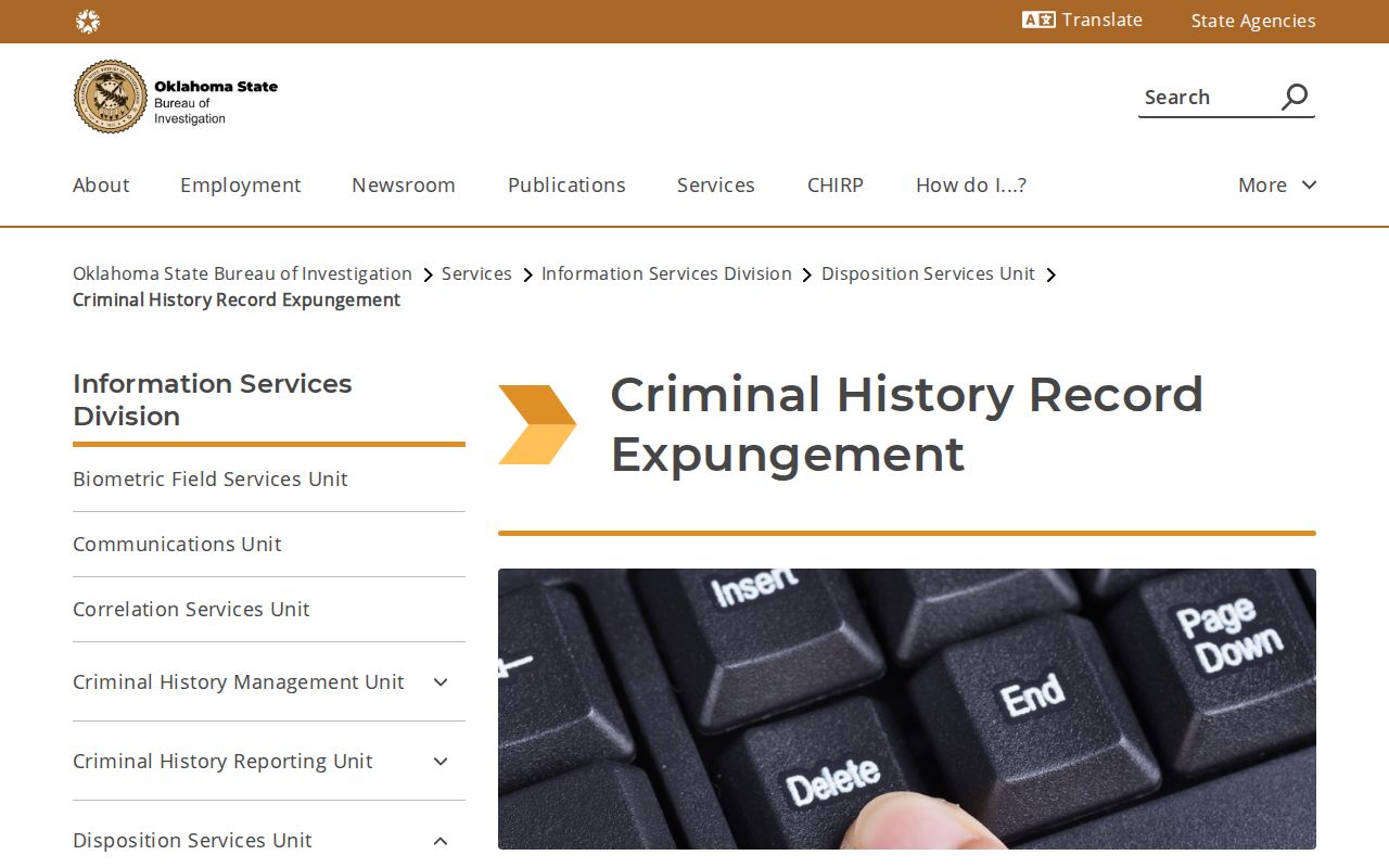 Oklahoma State Bureau of Investigation expungement information page