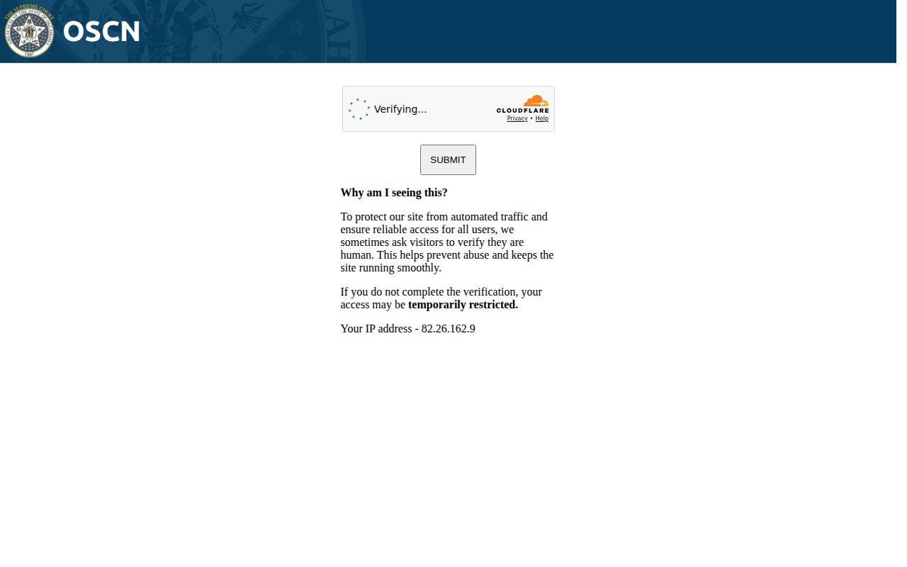 OSCN human-verification screen encountered before an Atoka County docket search